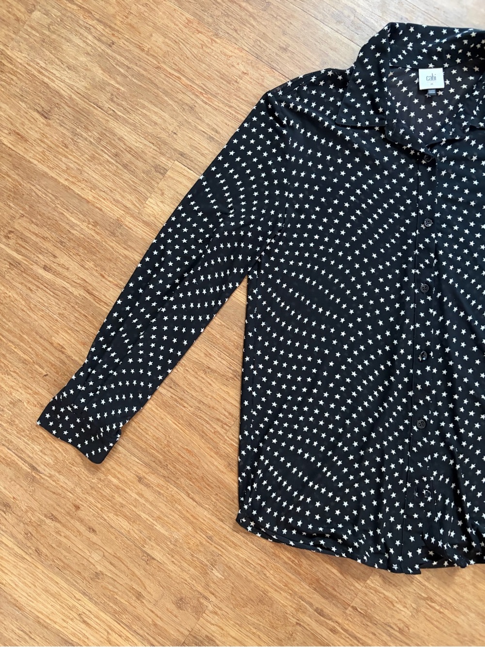 Cabi Black Mesh Star Print Button Down Blouse Long Sleeve Sheer Top Size M - Picture 5 of 7
